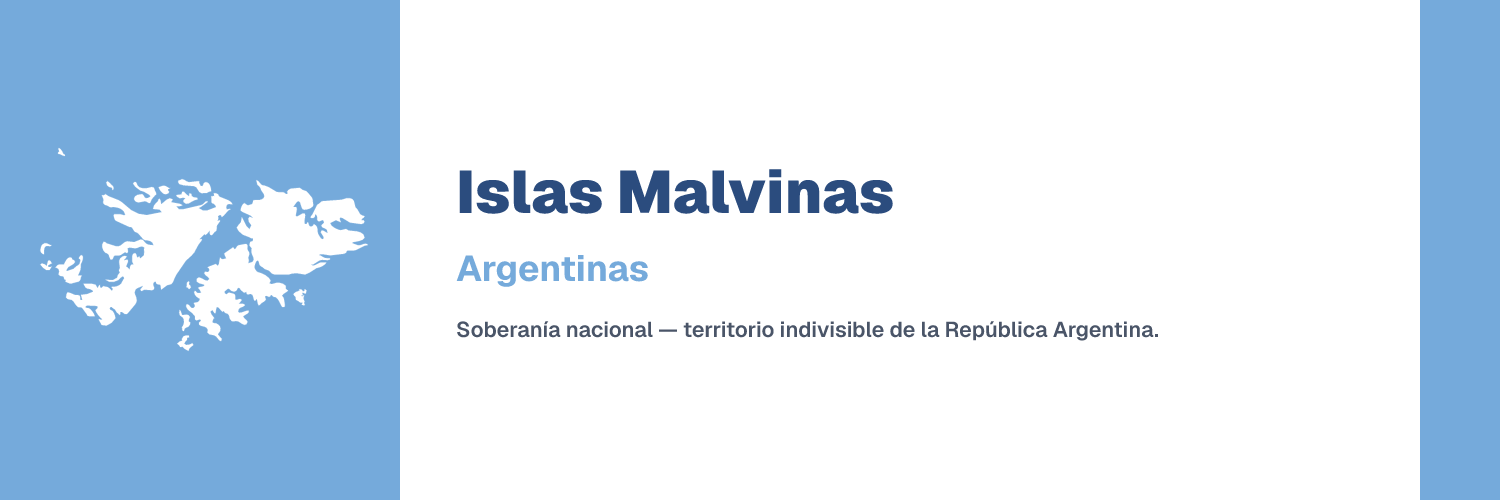 Banner Portada de perfil: mapa de las Islas Malvinas y texto sobre soberanía argentina.
